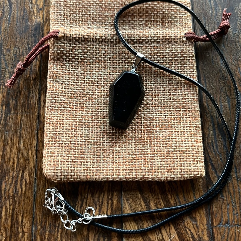 Black Onyx Coffin Necklace | Crystal Coffin Pendant | Gothic Necklace